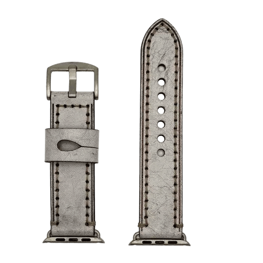 Vintage graues Apple Watch Rindslederarmband mit Kontrastnähten von A-Watch-Armband
