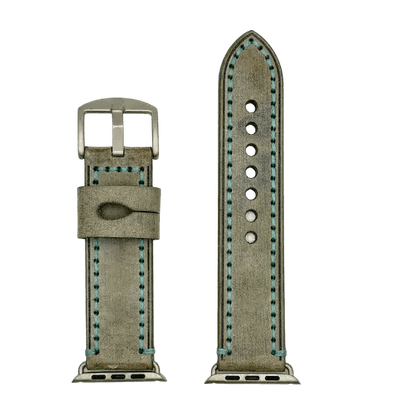 Apple Watch Rindslederarmband Vintage Grün mit Kontrastnaht, hochwertiges Zubehör