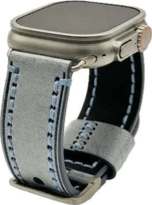 Apple Watch mit Vintage blauem Rindslederarmband und Steppnähten von A-Watch-Armband