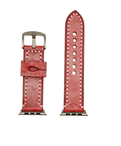 Rotes Vintage Rindsleder Apple Watch Armband mit silberner Schließe, hochwertig, stylisch