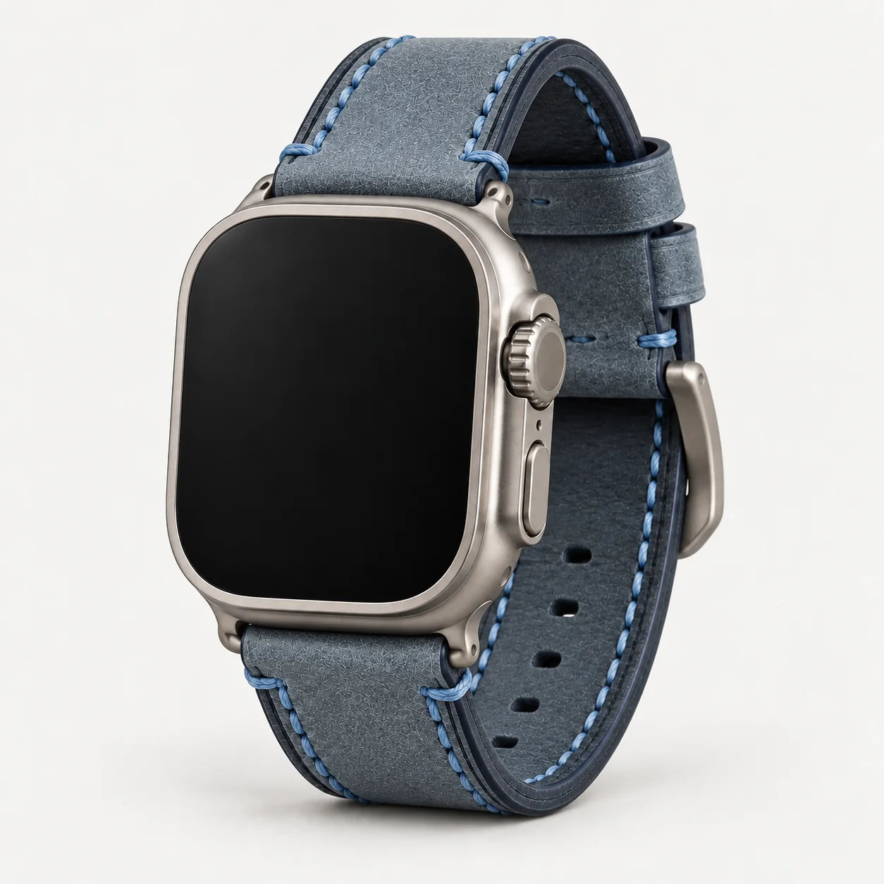 Blaues Kurpfalz Vintage Lederarmband stehend an einer Apple Watch Ultra